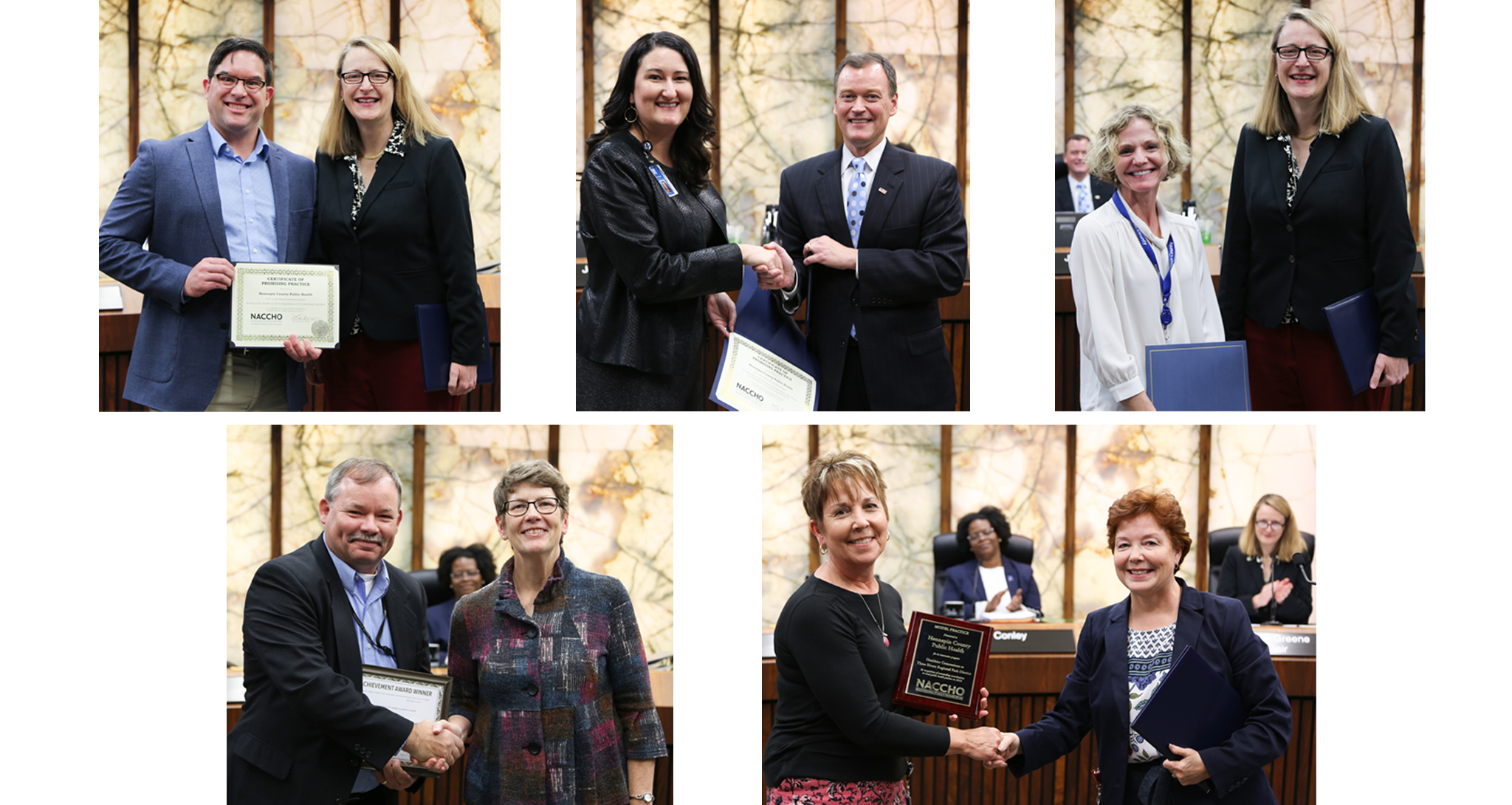 A collage of Hennepin County Public Health employees accepting awards