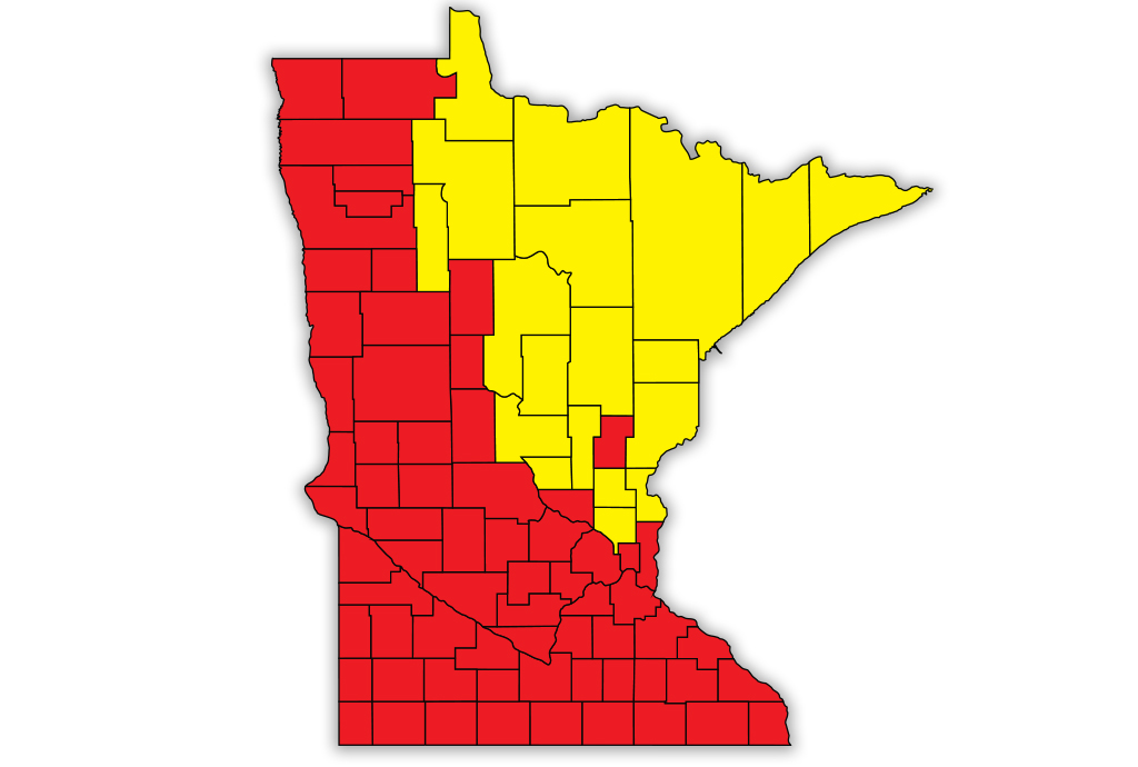 Map of radon high-risk zones in Minnesota